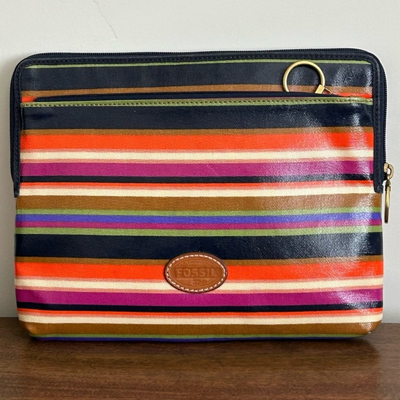 Fossil Bags Fossil Coated Canvas Striped Ipad Tablet Double Zipper
